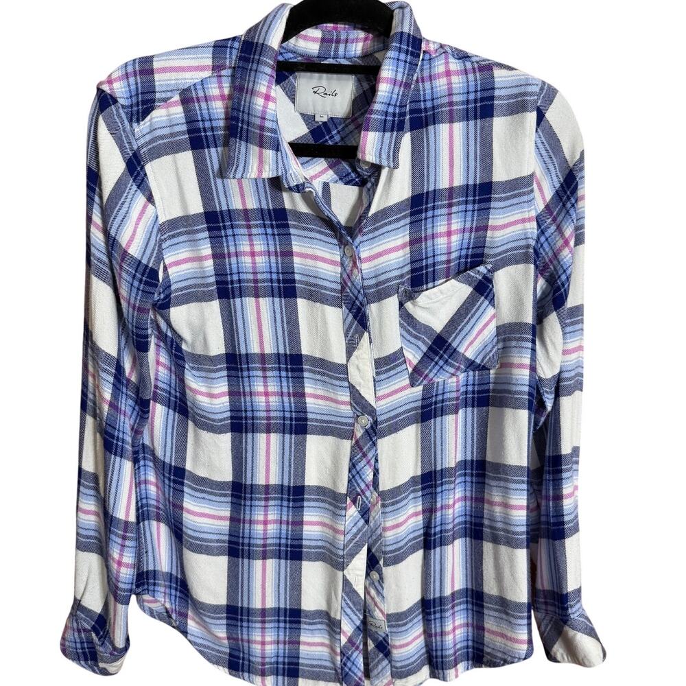 Rails Plaid Button Front Shirt Medium Blue Pink White Flannel Style